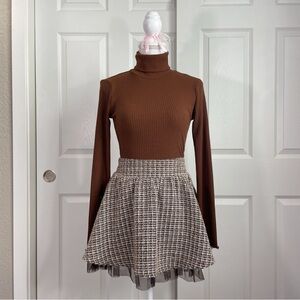 Ank Rouge brown plaid and tulle mini skirt (from japan)